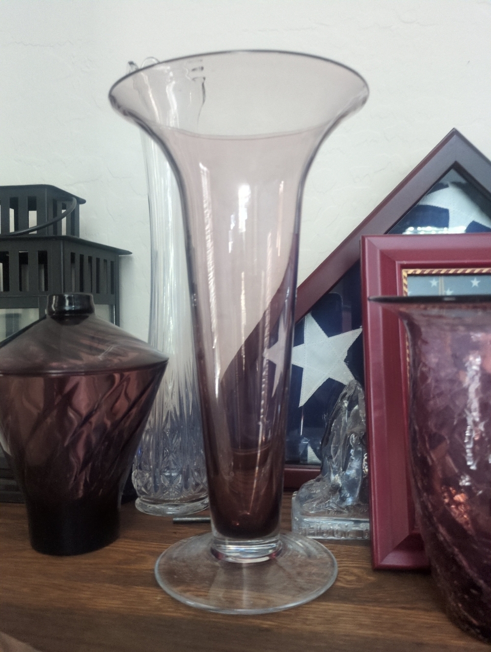 Vintage Hand-blown amethyst glass fluted vase, Glows Blue under a 365nm UV Light